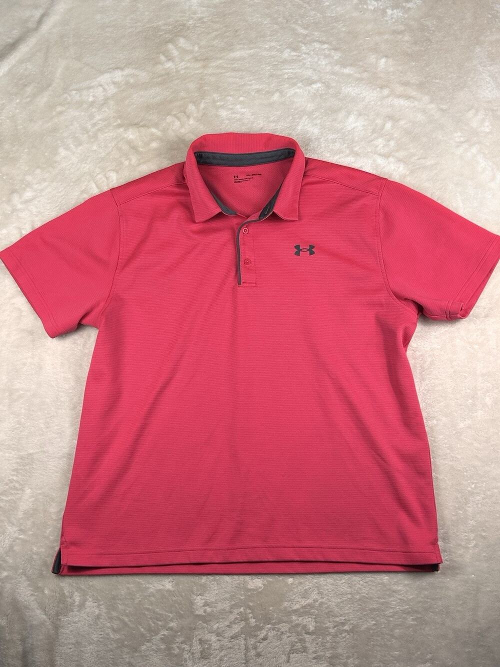 Under Armour Mens Pink Performance Polo Shirt XXL Short Sleeve Loose Fit Golf